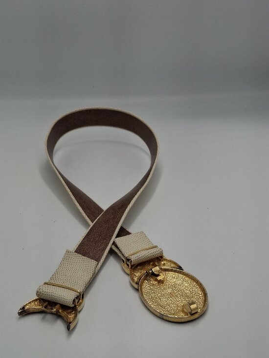 VTG 70s 80s Ornate  Gold-Tone Buckle Embossed Beige/Brown  Textured  Belt main image 13